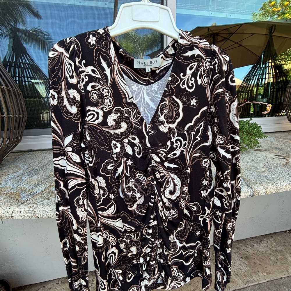 Hale Bob Black and Cream Floral Blouse